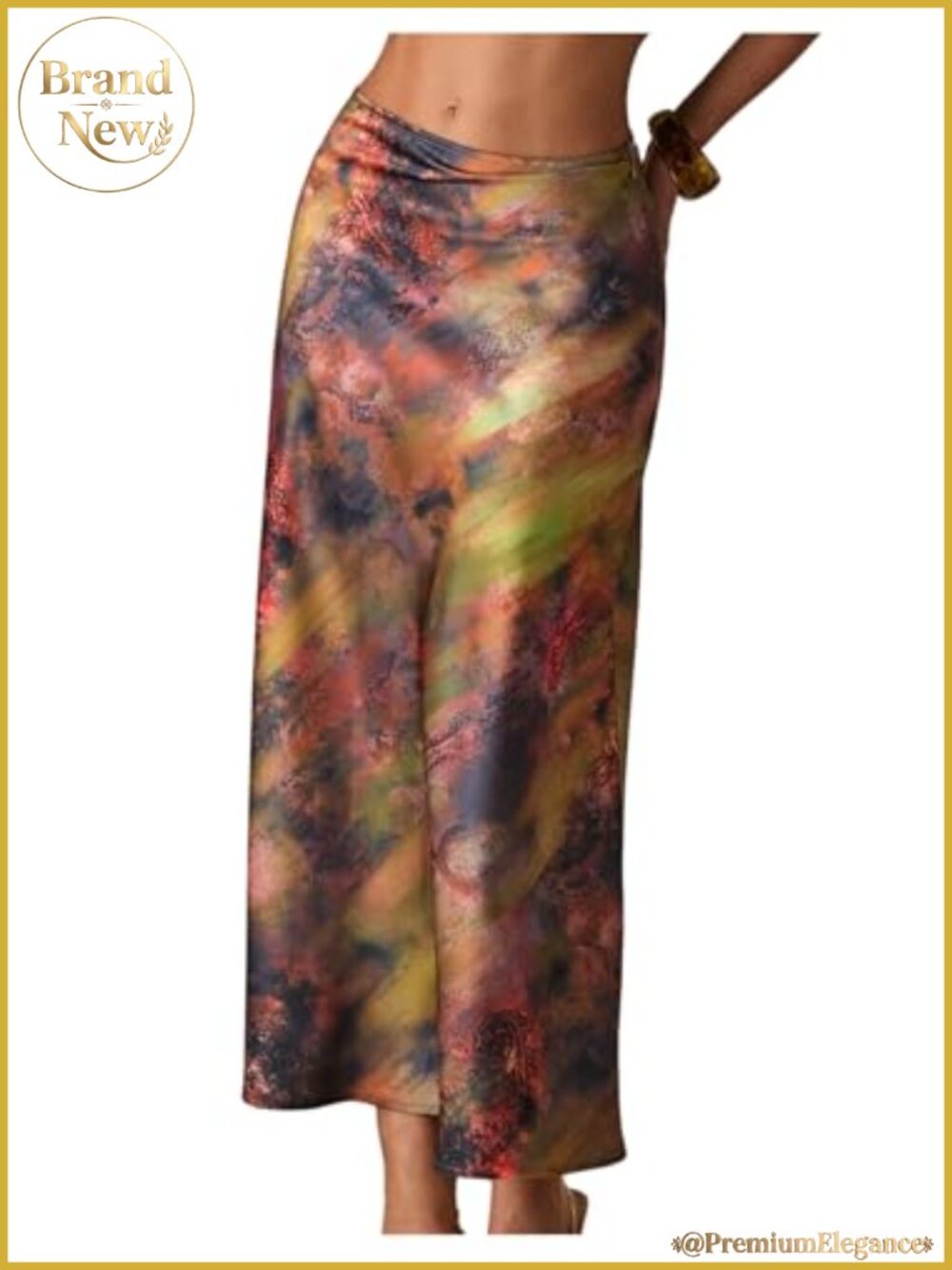 High Waist Maxi Skirt Satin Printed Fishtail Cocktail Party